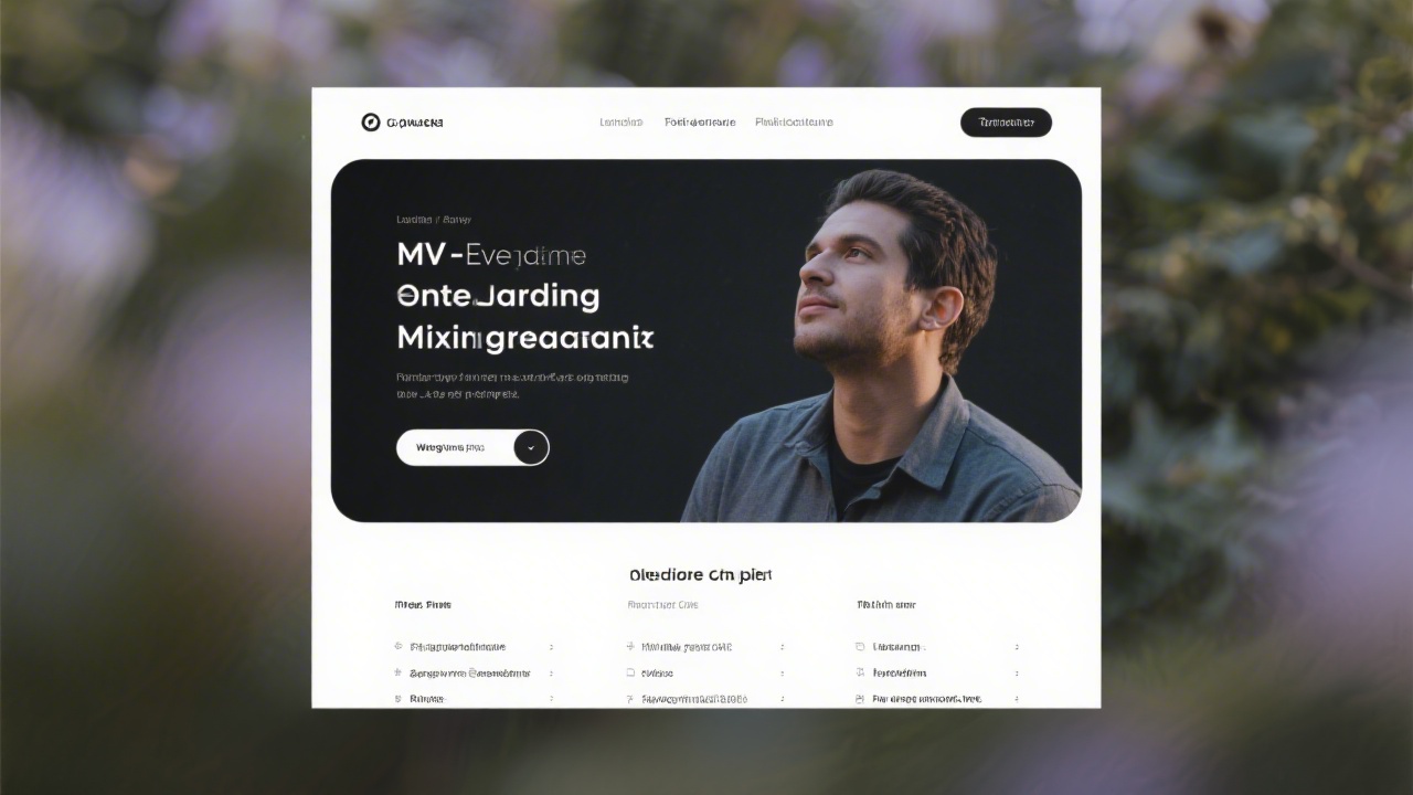 Minimal landing page mockup with hero section, clear call to action and short feature list, representing early MVP web launch